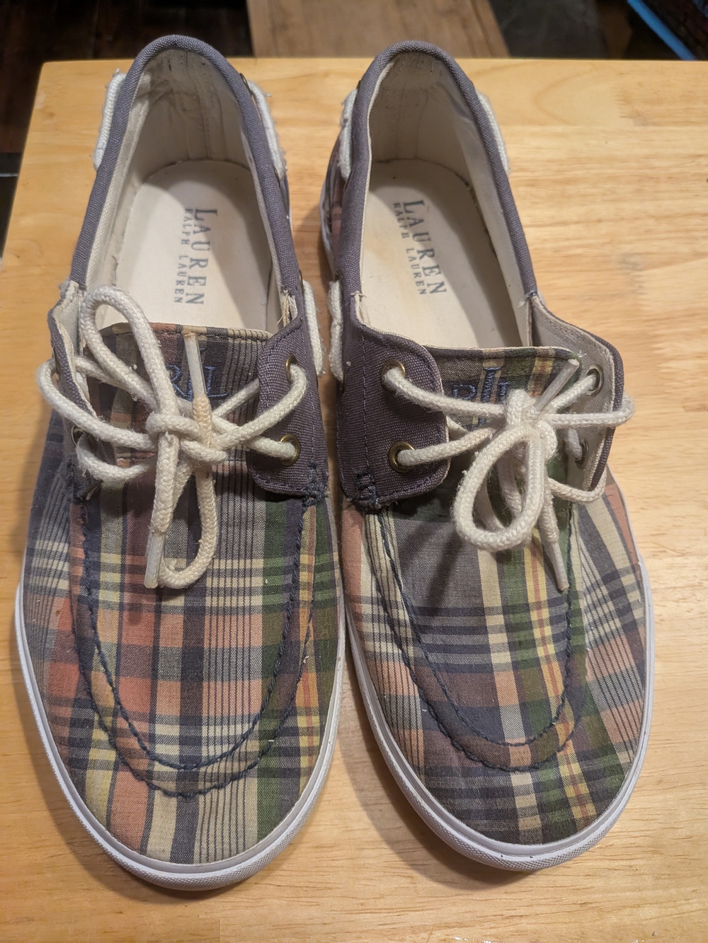 Lauren Ralph Lauren Breeana Women’s 9B Madras Plaid Canvas Boat Shoes Preppy